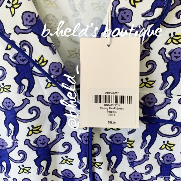 Roller Rabbit Monkey Polo Pajamas in Sapphire Monkey Blue Purple Size Small NWT - Picture 5 of 16